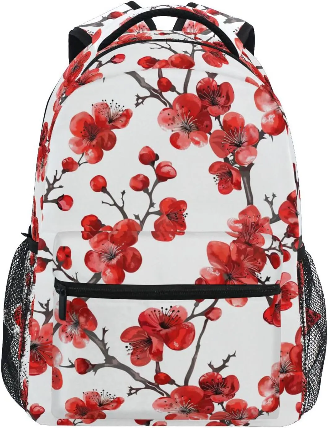ALAZA Red Cherry Blossom Flower Backpack Purse with Multiple Pockets Name Card Personalized Travel Laptop Book Bag, Size M/16.9 inch