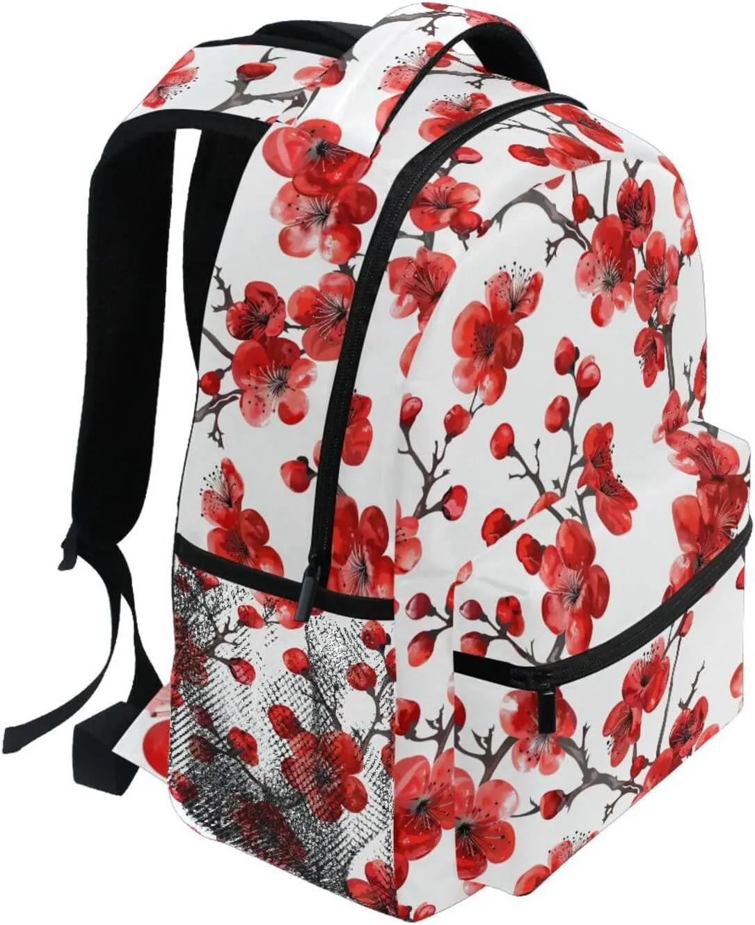ALAZA Red Cherry Blossom Flower Backpack Purse with Multiple Pockets Name Card Personalized Travel Laptop Book Bag, Size M/16.9 inch