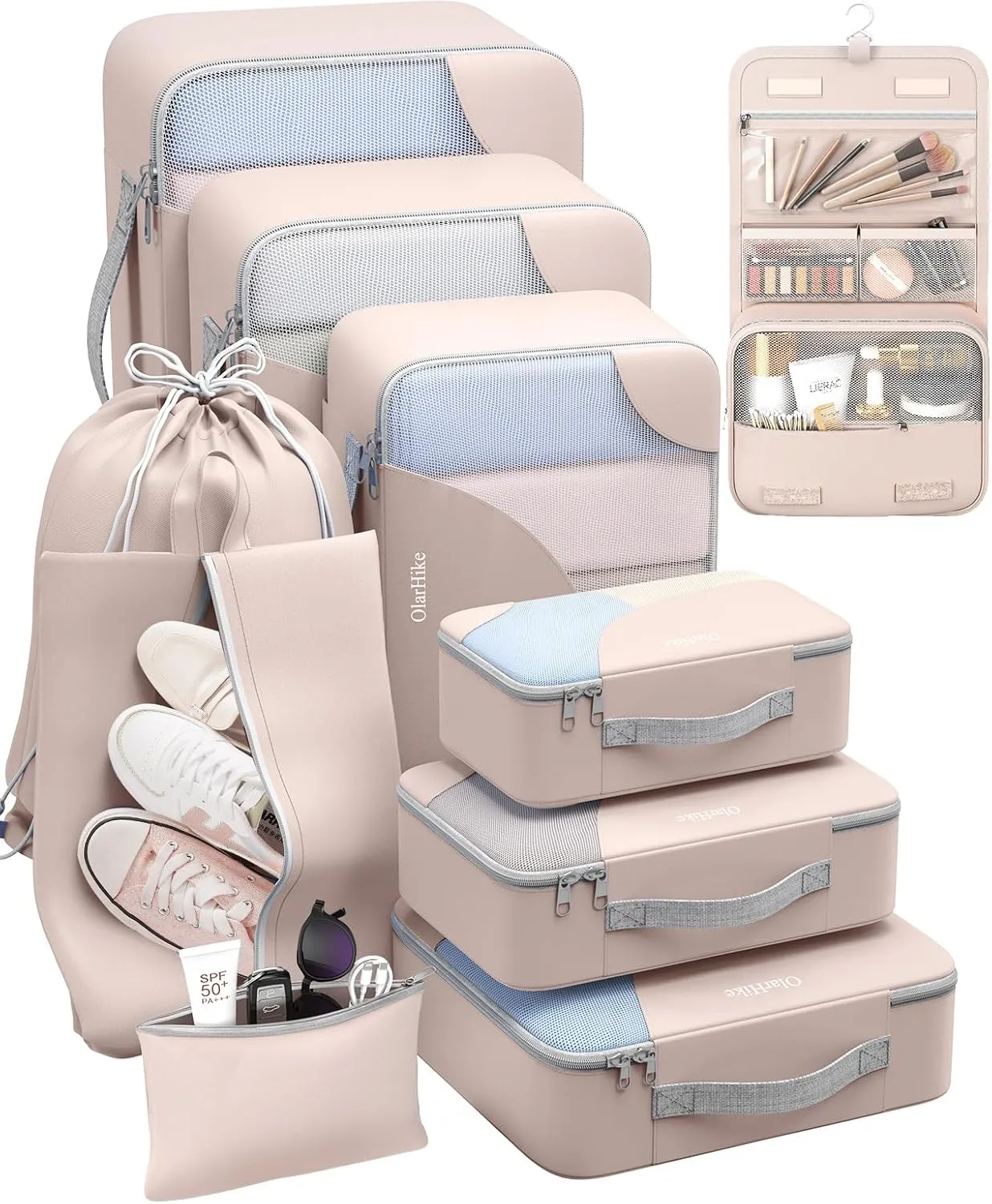 ALL INCLUDED 10 Set Durable Packing Cubes for Suitcases,Gifts for Women Mom, UPGRADED Anti-Tear Stitching, NEW Improved Luggage Packing Organizers for Travel Accessories (Beige)