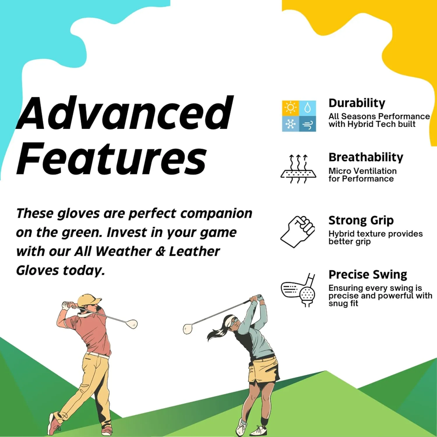 All Weather & Genuine Leather Golf Gloves Men