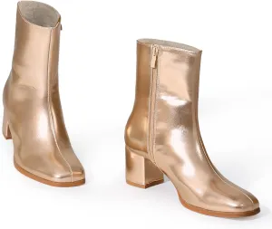 Allegra K Women's Metallic Boots Square Toe Chunky Heel Gogo Ankle Boots