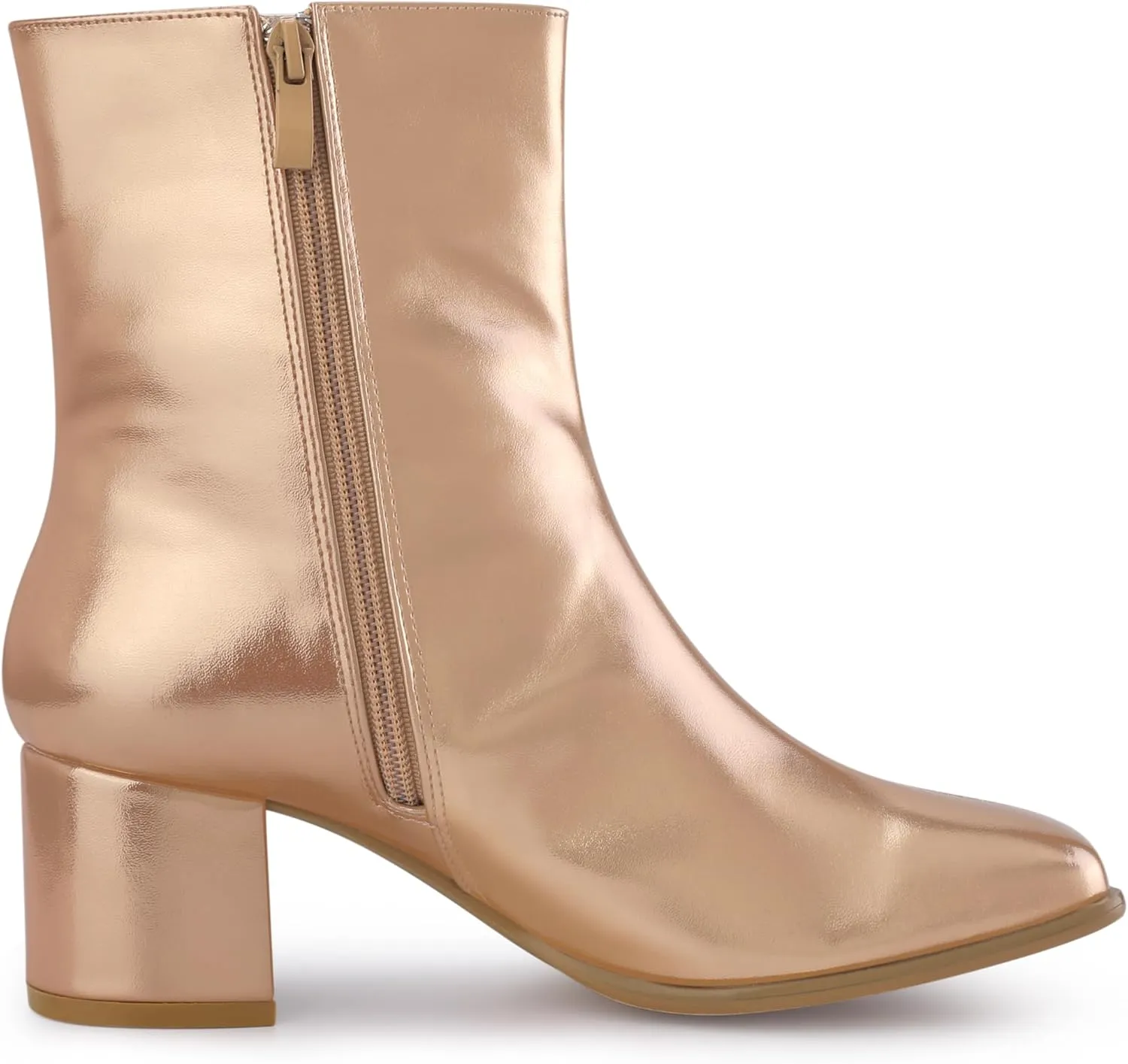 Allegra K Women's Metallic Boots Square Toe Chunky Heel Gogo Ankle Boots
