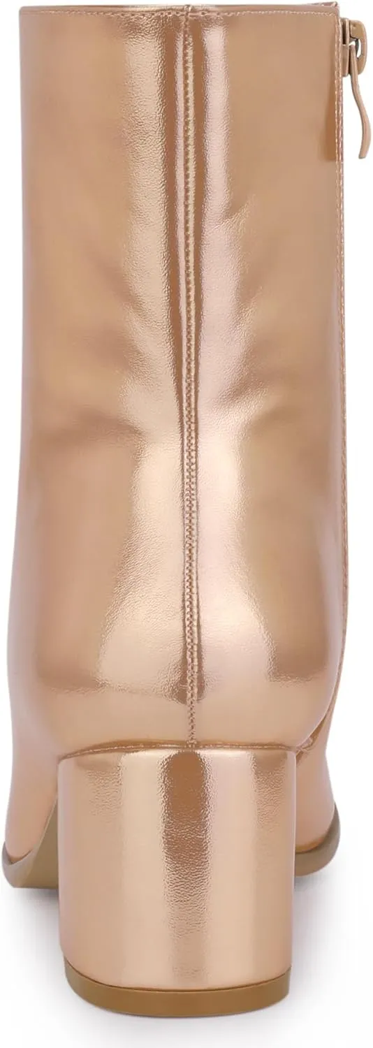 Allegra K Women's Metallic Boots Square Toe Chunky Heel Gogo Ankle Boots