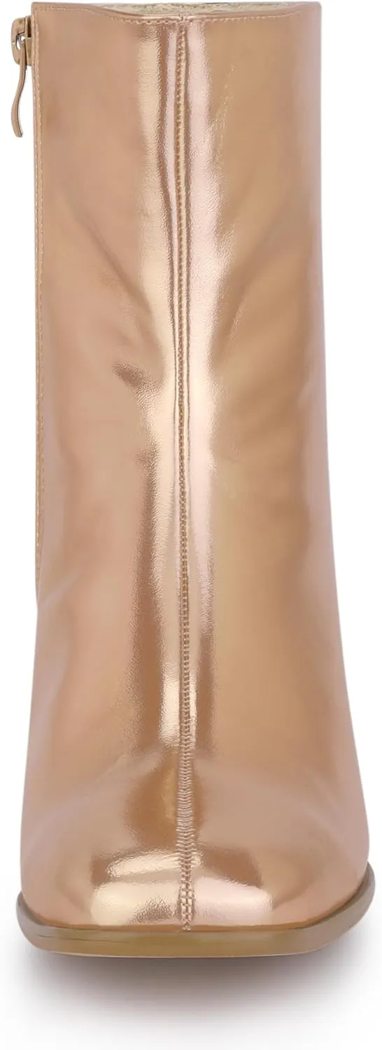 Allegra K Women's Metallic Boots Square Toe Chunky Heel Gogo Ankle Boots