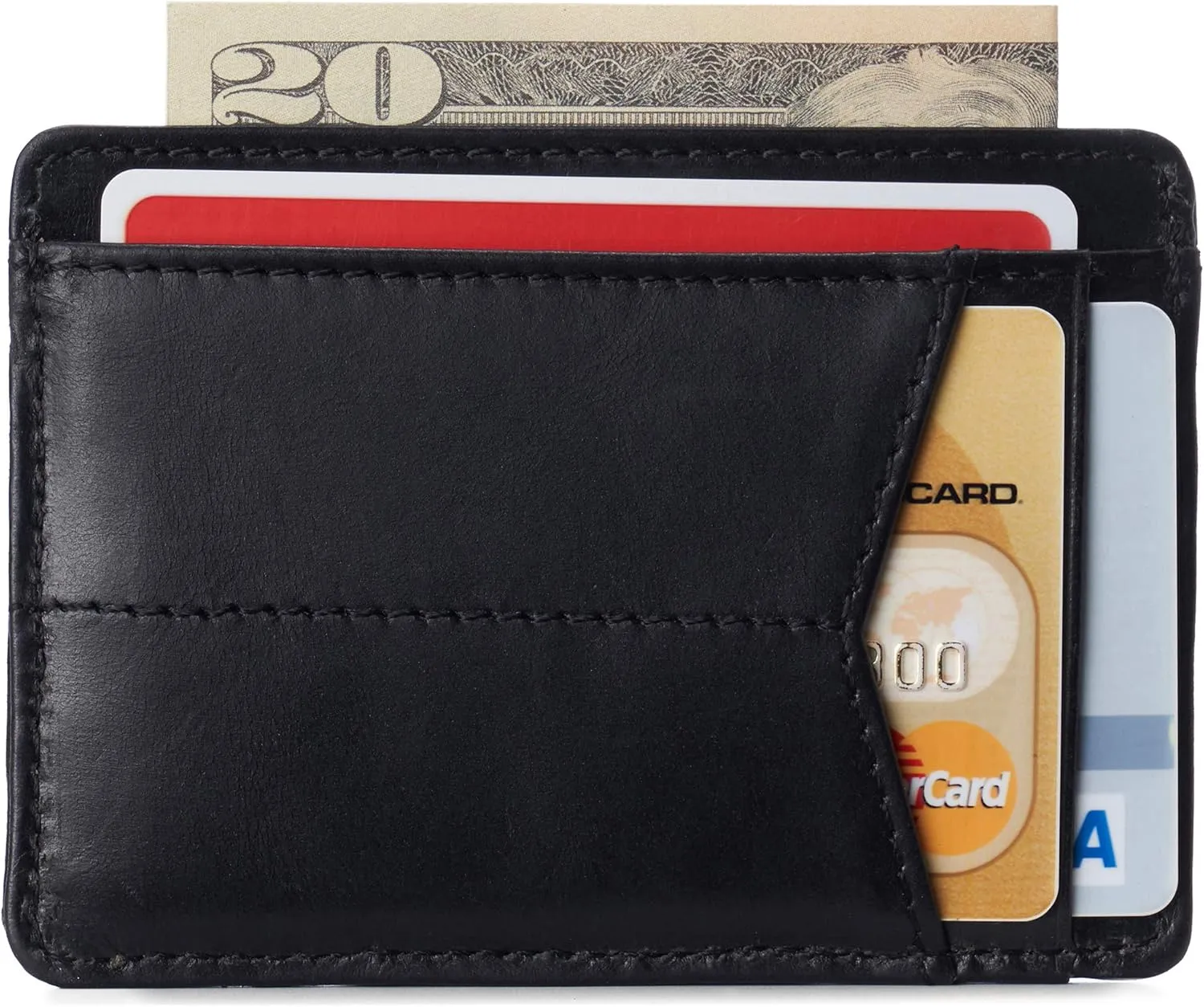 Alpine Swiss RFID Minimalist Oliver Front Pocket Wallet For Men Leather Hampton Collection Glossy Nappa Black