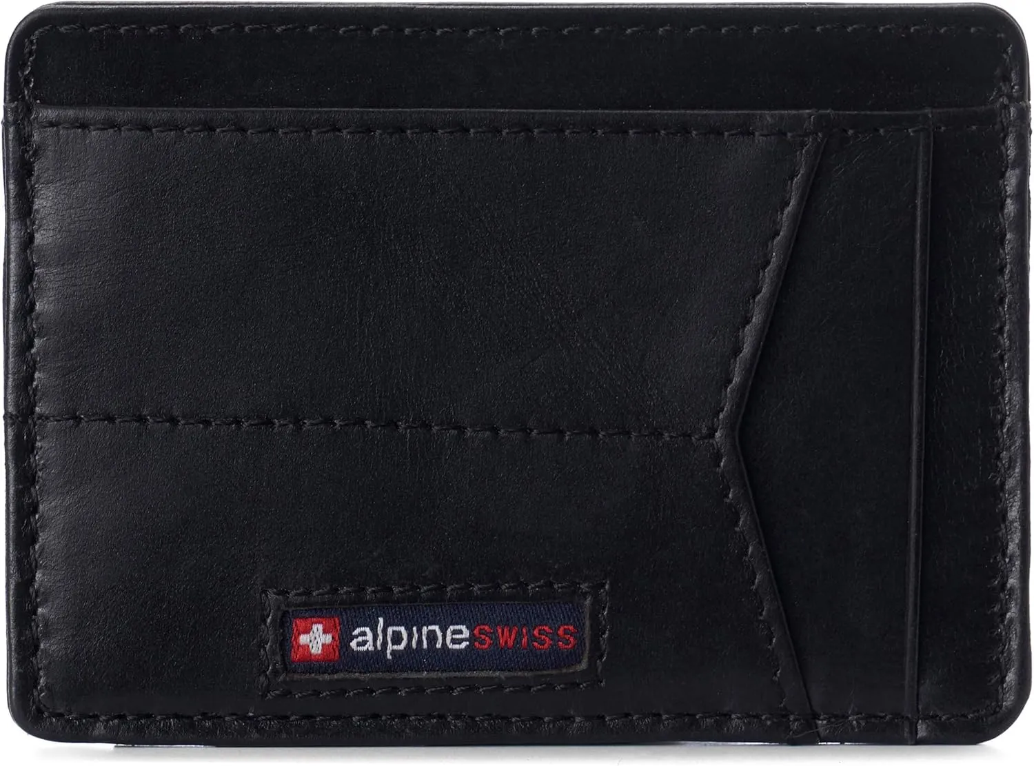 Alpine Swiss RFID Minimalist Oliver Front Pocket Wallet For Men Leather Hampton Collection Glossy Nappa Black