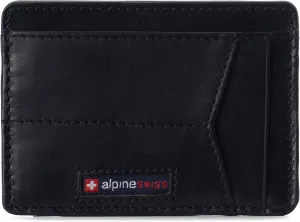 Alpine Swiss RFID Minimalist Oliver Front Pocket Wallet For Men Leather Hampton Collection Glossy Nappa Black