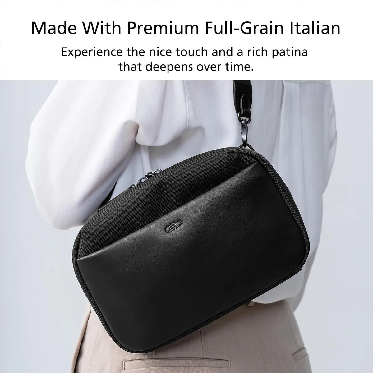 alto Italian Leather Crossbody Travel Bag, Electronics Organizer Case, Portal Electronic Tech Pouch for Essenials Storage