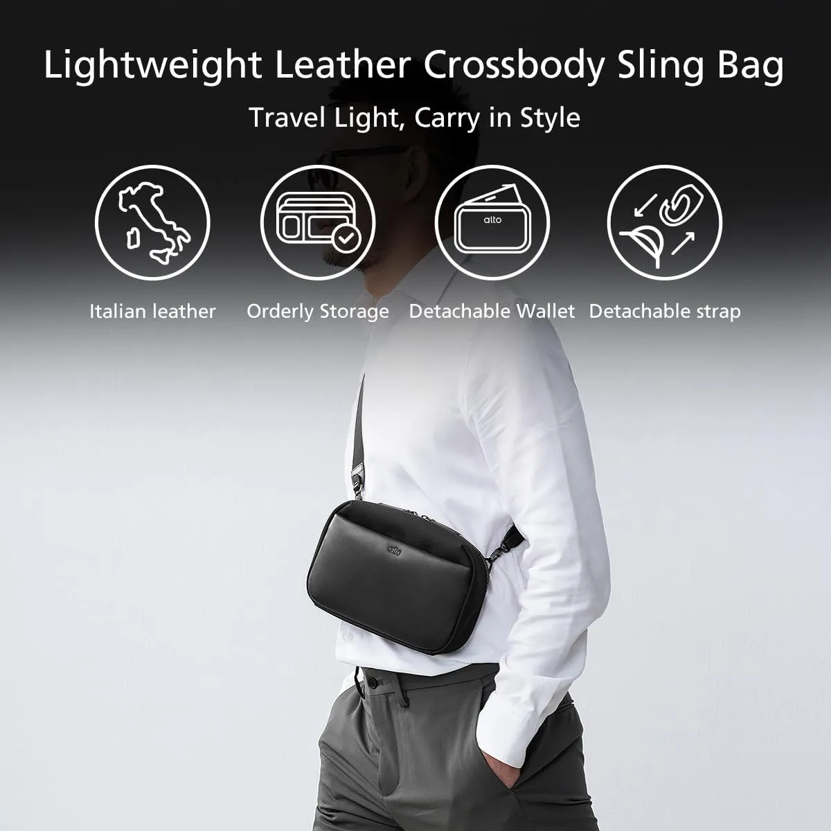 alto Italian Leather Crossbody Travel Bag, Electronics Organizer Case, Portal Electronic Tech Pouch for Essenials Storage