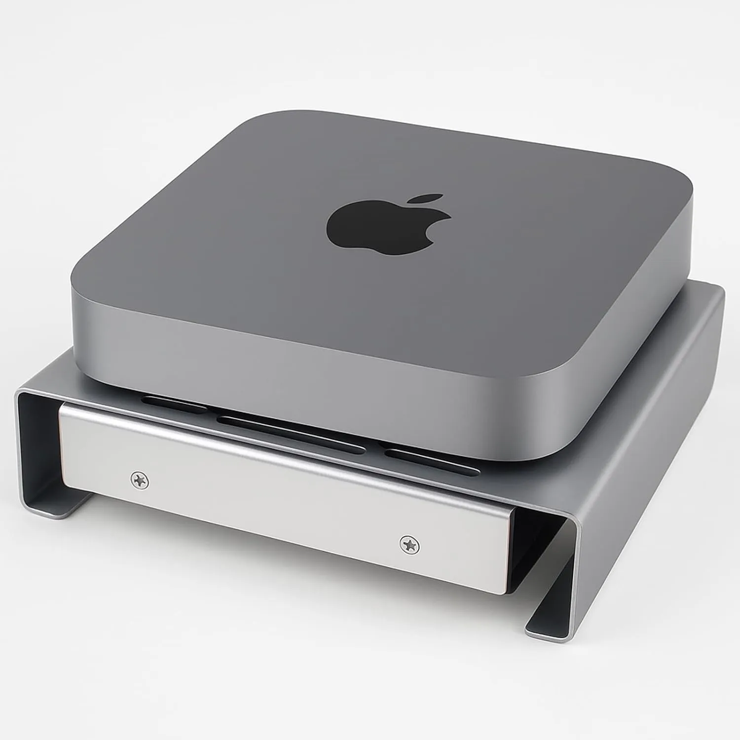 Aluminum Stand with Cooling Fan, Compatible with Mac mini - Desktop Organizer for Router, Switch, TV Box, Mini PC - Heat Dissipation Design for Home/Office Use (Silver)