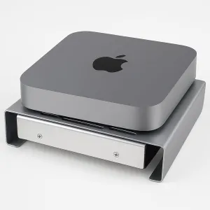 Aluminum Stand with Cooling Fan, Compatible with Mac mini - Desktop Organizer for Router, Switch, TV Box, Mini PC - Heat Dissipation Design for Home/Office Use (Silver)