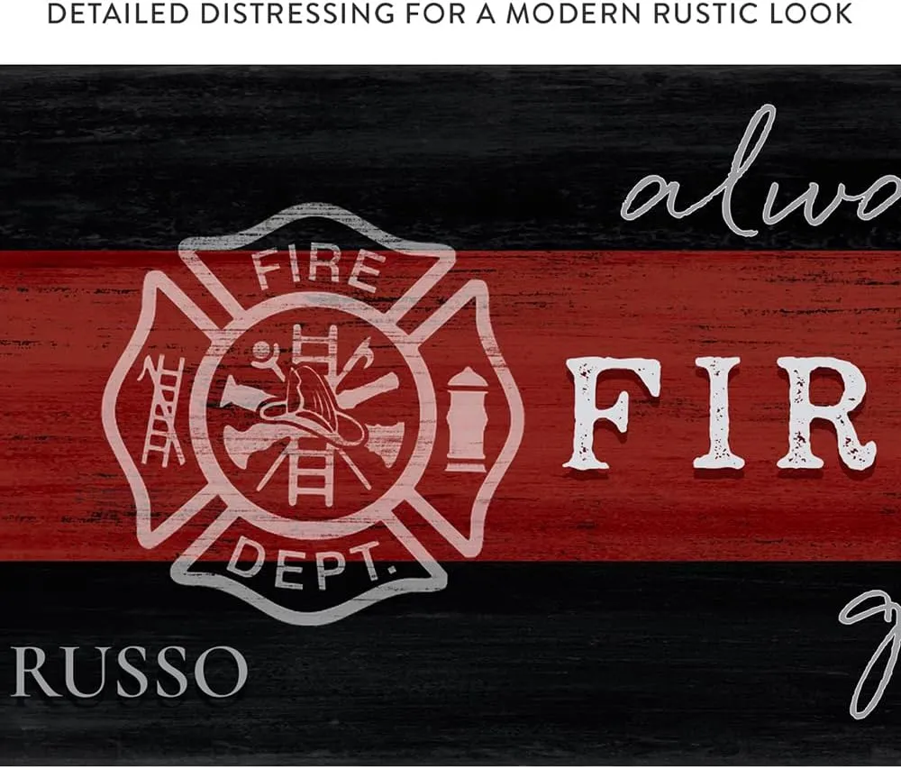 Always Kiss Your Firefighter Goodnight, Custom Thin Red Line Firefighter Name Sign, Personalized Fire Department Wall Art Gift for Fireman, Ready-To-Hang Canvas - Black Framed 20"x60"