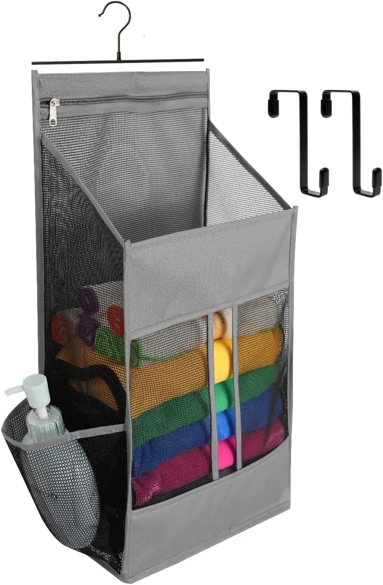 ALYER Hanging Plastic Grocery Bag Holder and Dispenser,Mesh Over the Cabinet Door Organizer with Easy-Access Openings for Kitchen Towel,Bras,Laundry,Installation Free(Gray, 21.7"H * 11.8"W * 5.9"D)