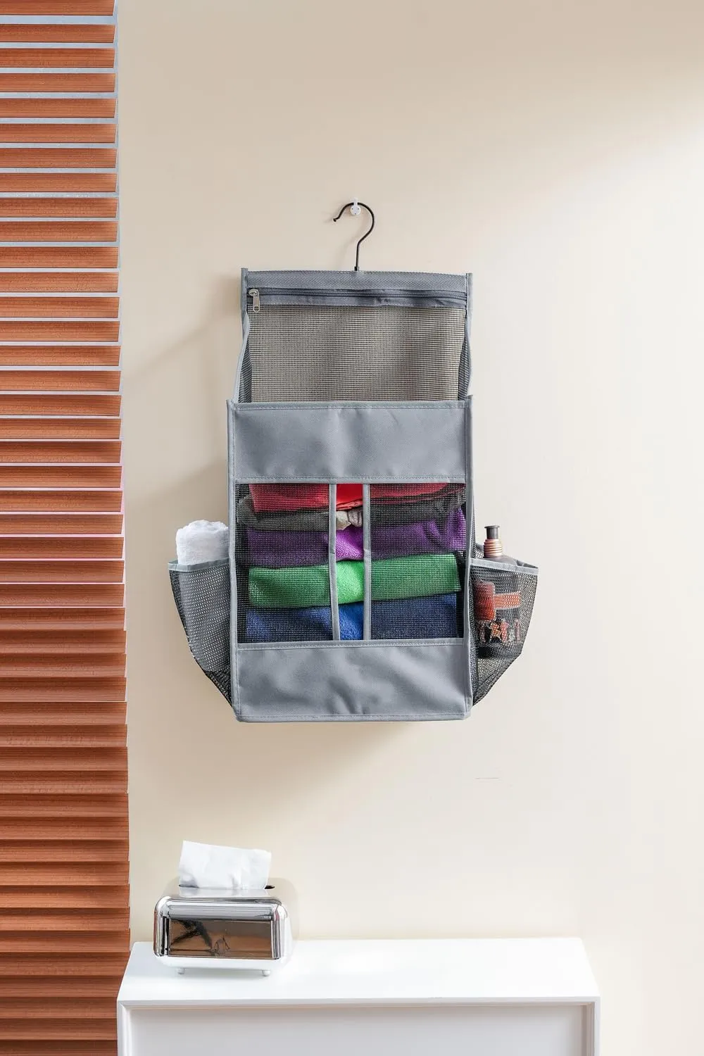 ALYER Hanging Plastic Grocery Bag Holder and Dispenser,Mesh Over the Cabinet Door Organizer with Easy-Access Openings for Kitchen Towel,Bras,Laundry,Installation Free(Gray, 21.7"H * 11.8"W * 5.9"D)
