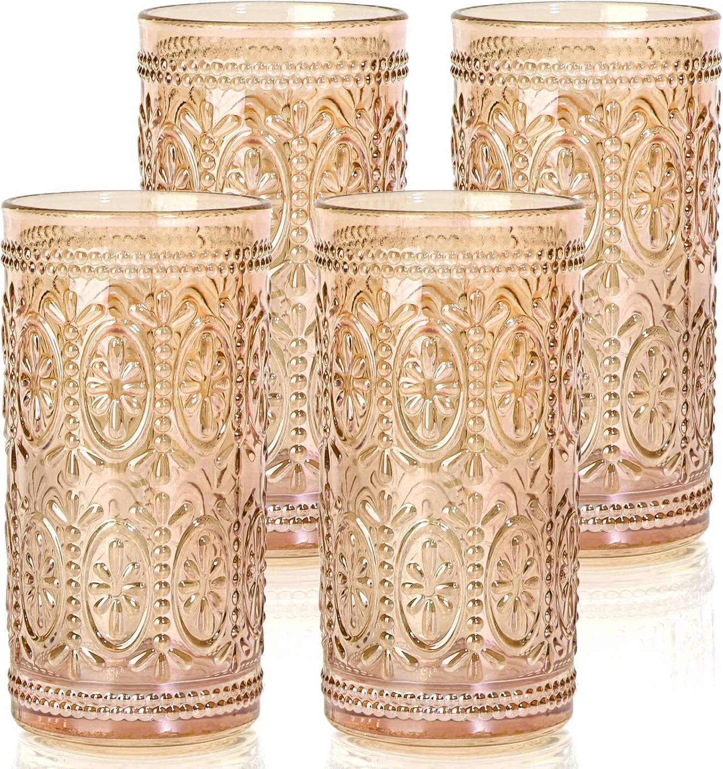 Amber Glassware set of 4 Vintage Drinking Glasses, 12oz Amber Heavy Duty Glass Cups, Old Fashioned Glass, Highball Glasses Set for Party Wedding Home Office Glassesware Gift