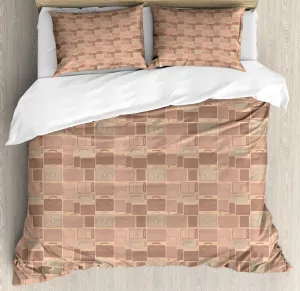 Ambesonne Retro Duvet Cover Set, Travel Work Theme with Leather Bags Accessories Wallet Suitcase Purse, Decorative 3 Piece Bedding Set with 2 Pillow Shams, California King, Pale Salmon Mauve Taupe