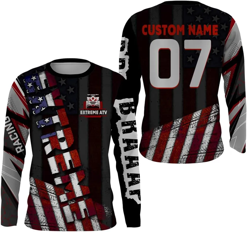 American Flag ATV Motocross Jersey Men Youth Upf30  Custom Quad Bike Shirt Boys Extreme Camouflage Off-Road Jersey