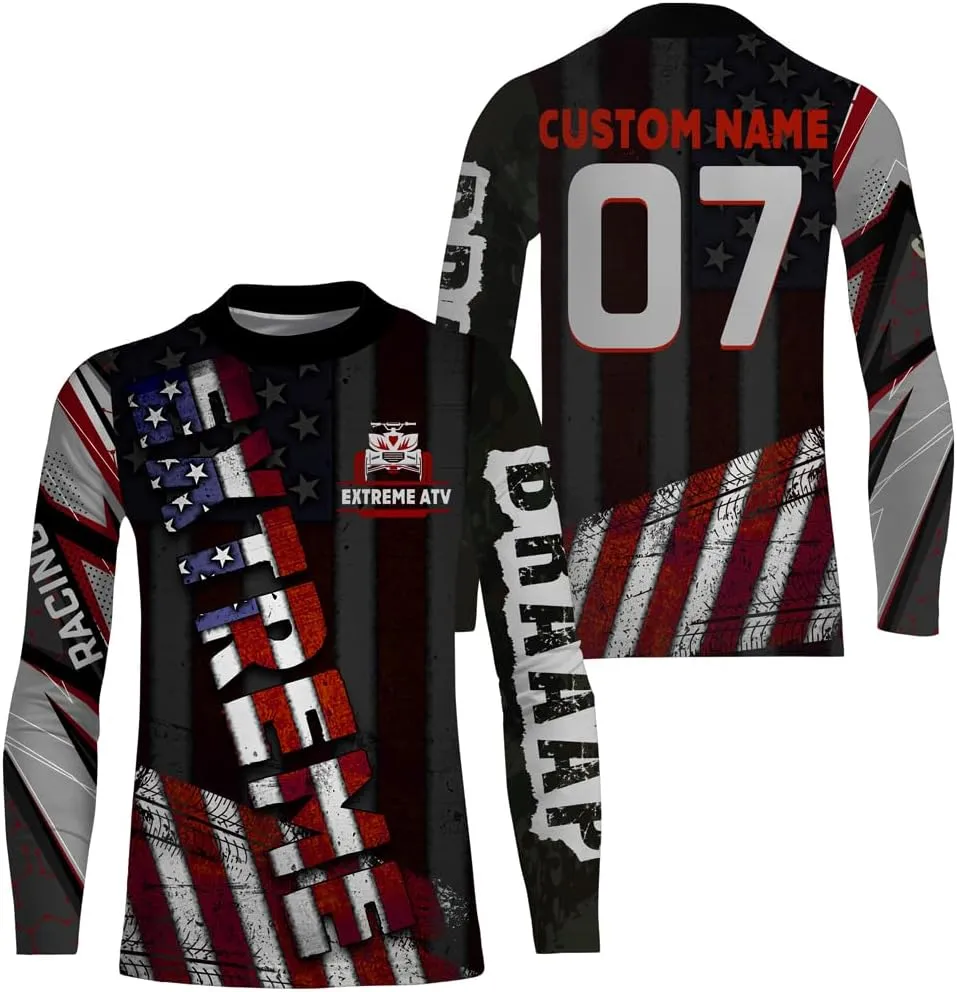 American Flag ATV Motocross Jersey Men Youth Upf30  Custom Quad Bike Shirt Boys Extreme Camouflage Off-Road Jersey