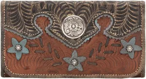 American West Desert Wildflower Ladies' Tri-Fold Leather Wallet