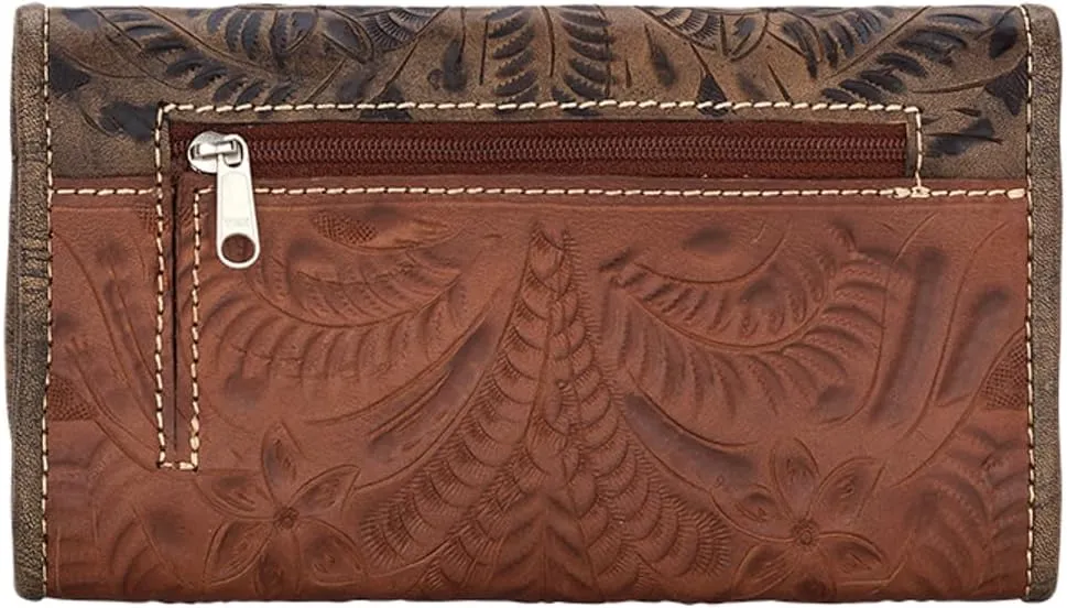 American West Desert Wildflower Ladies' Tri-Fold Leather Wallet