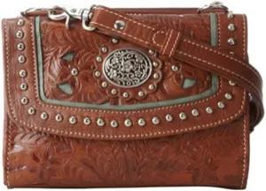 American Western Handtooled Leather Try Fold Wallet Cross