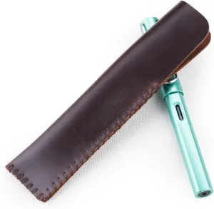 Ancicraft Single Pen Case Leather Fountain Pen Holder Pouch Sleeve Handmade Dark Coffee