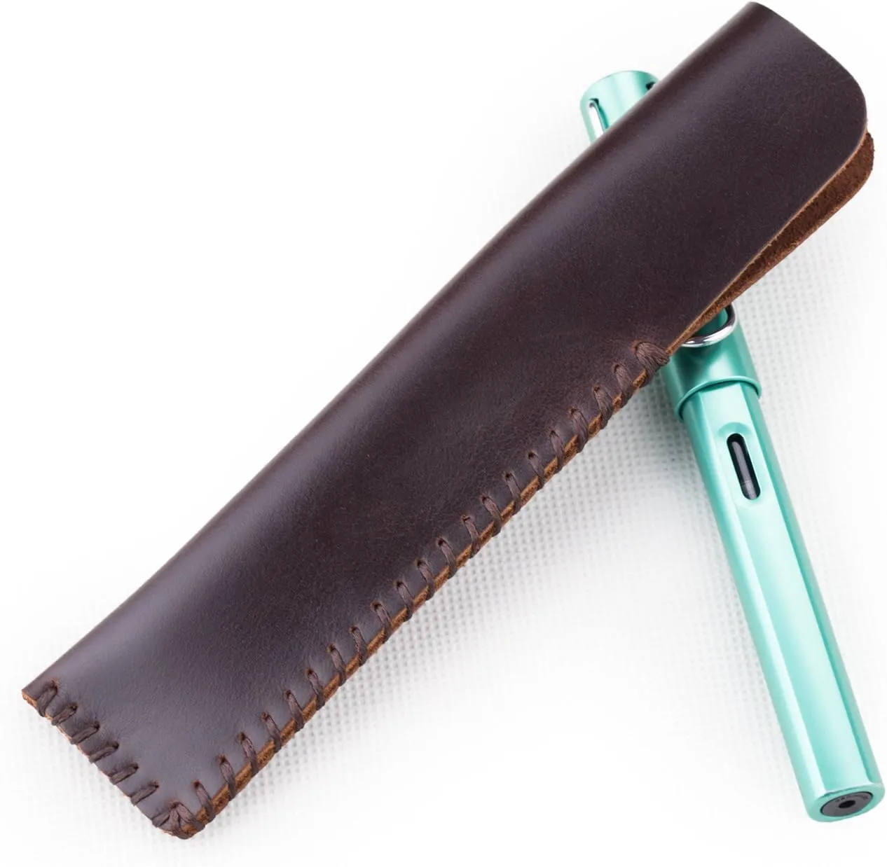 Ancicraft Single Pen Case Leather Fountain Pen Holder Pouch Sleeve Handmade Dark Coffee