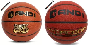 AND1 Street Grip Premium Composite Leather Basketball & Pump Bundle- Official Size 7 (29.5”) Streetball, Made for Indoor and Outdoor Basketball Games