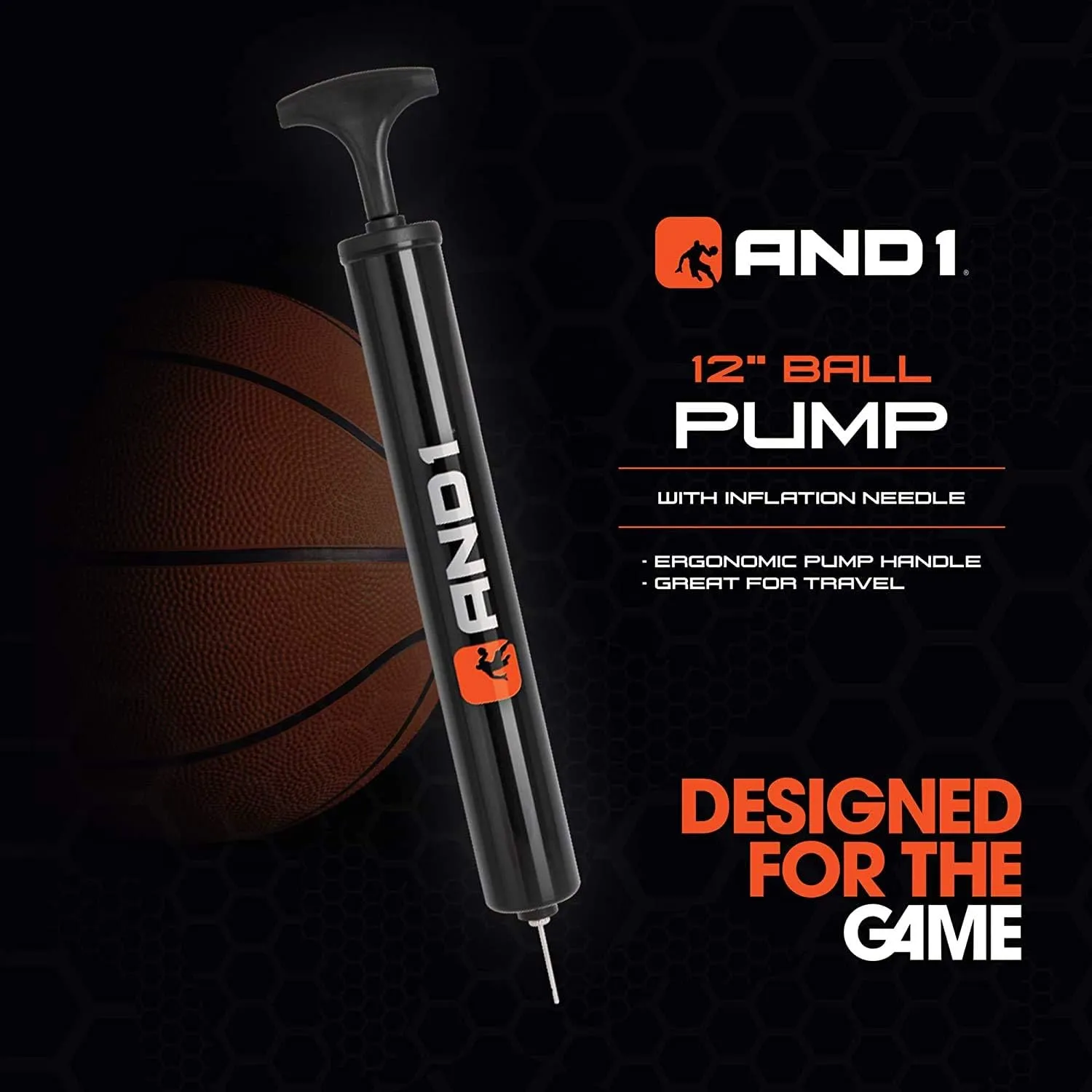 AND1 Street Grip Premium Composite Leather Basketball & Pump Bundle- Official Size 7 (29.5”) Streetball, Made for Indoor and Outdoor Basketball Games