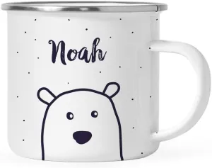 Andaz Press Personalized 11oz. Christmas Hot Chocolate Stainless Steel Campfire Coffee Mug Gift, Polar Bear 1-Pack Custom Name Enamel Metal Camp Cup, Includes Box Polar Bear Kids Hot Chocolate Mug