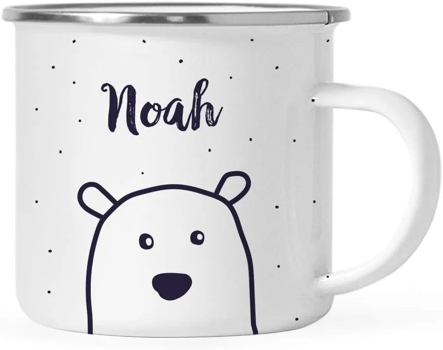 Andaz Press Personalized 11oz. Christmas Hot Chocolate Stainless Steel Campfire Coffee Mug Gift, Polar Bear 1-Pack Custom Name Enamel Metal Camp Cup, Includes Box Polar Bear Kids Hot Chocolate Mug