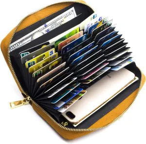 ANDOILT Genuine Leather Wallet for Women Men RFID Blocking Credit Card Holder Zipper Purse Cell Phone Handbag
