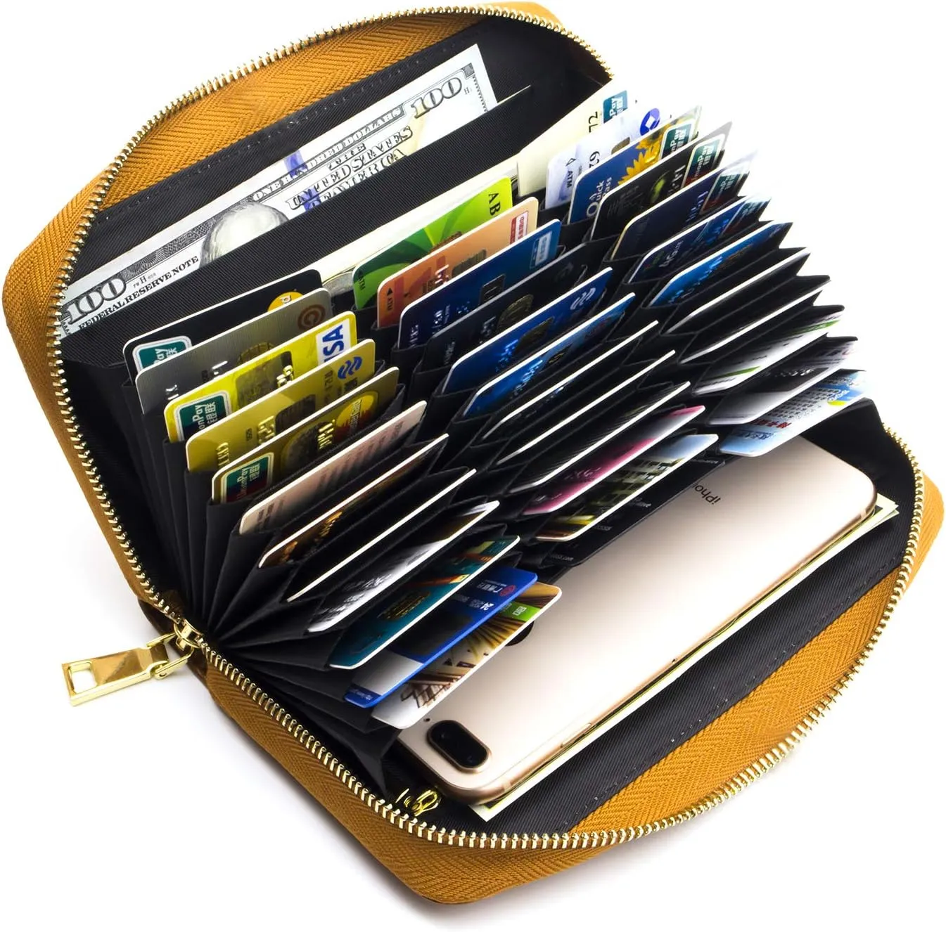 ANDOILT Genuine Leather Wallet for Women Men RFID Blocking Credit Card Holder Zipper Purse Cell Phone Handbag