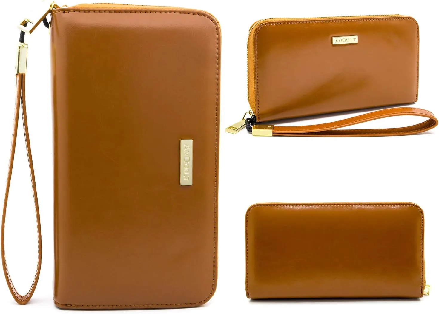 ANDOILT Genuine Leather Wallet for Women Men RFID Blocking Credit Card Holder Zipper Purse Cell Phone Handbag