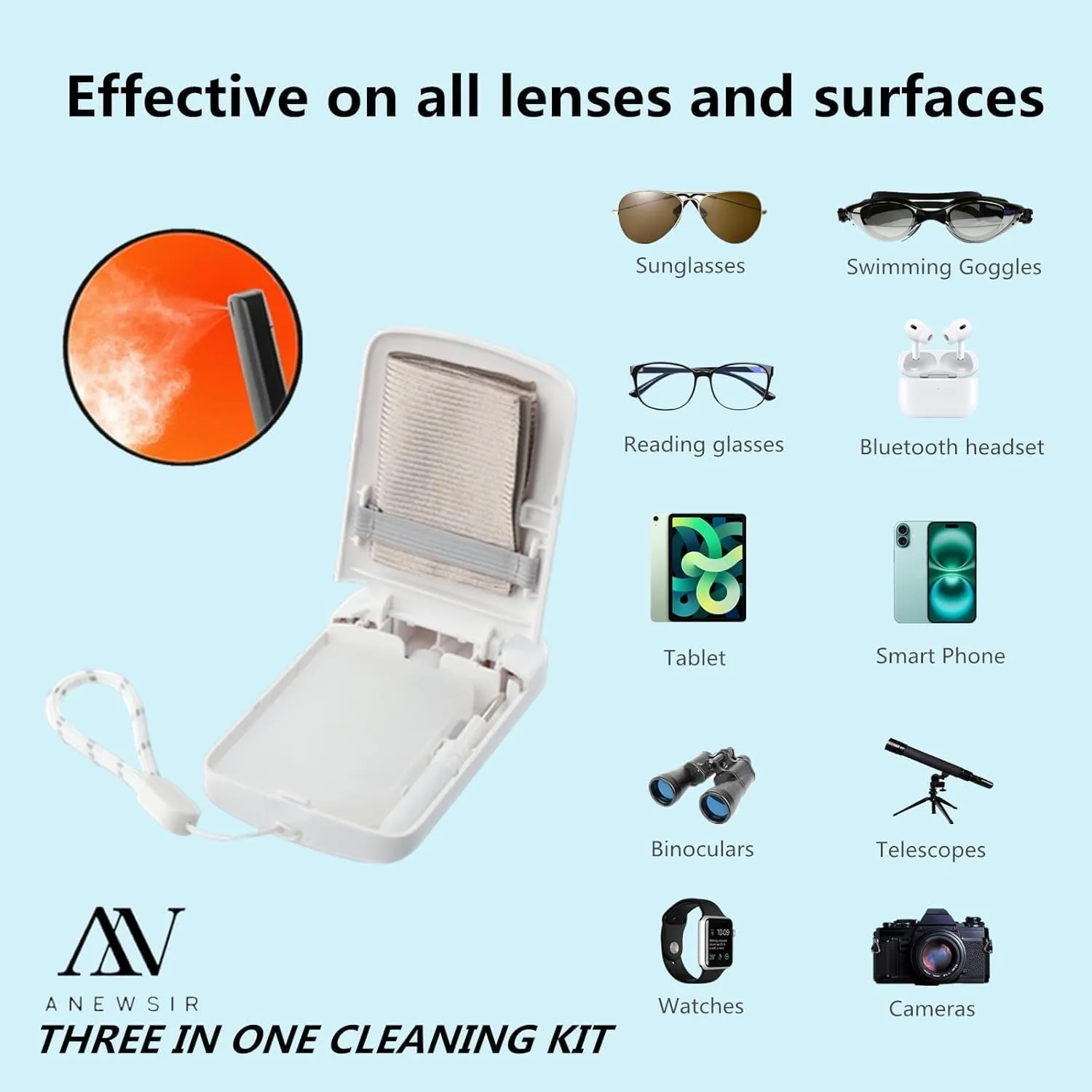 ANEWSIR Glasses Cleaner,Screen Cleaner,Portable Lens Cleaner Spray for Eyeglasses,Screen Cleaner Spray Wipe Kit for Phones/Glasses Cleaner Lens Cleaning,Alcohol Free,Color Image Series A-075 New