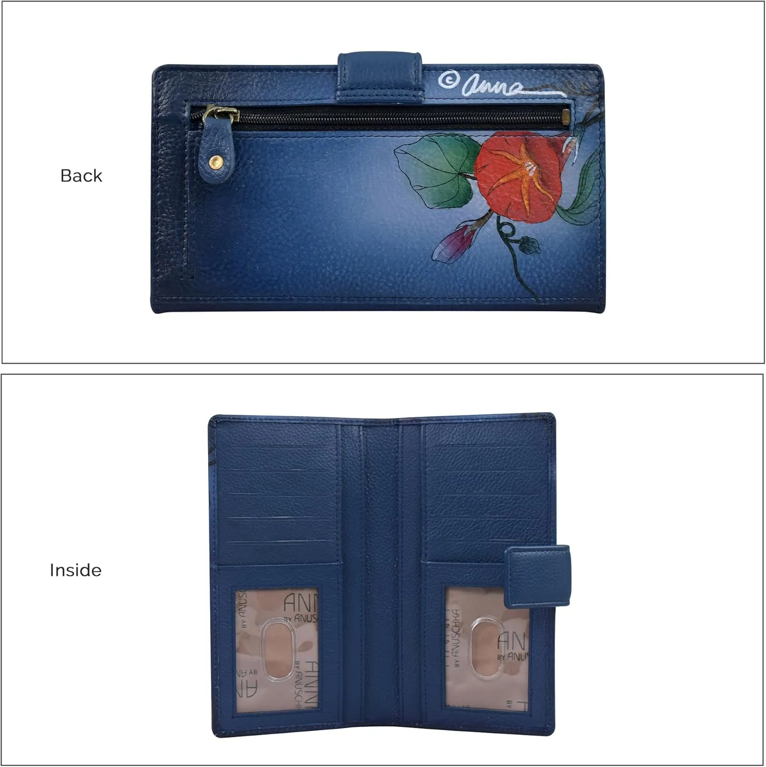 Anna by Anuschka Women's Original Leather Hand-Painted Two Fold Organizer Wallet