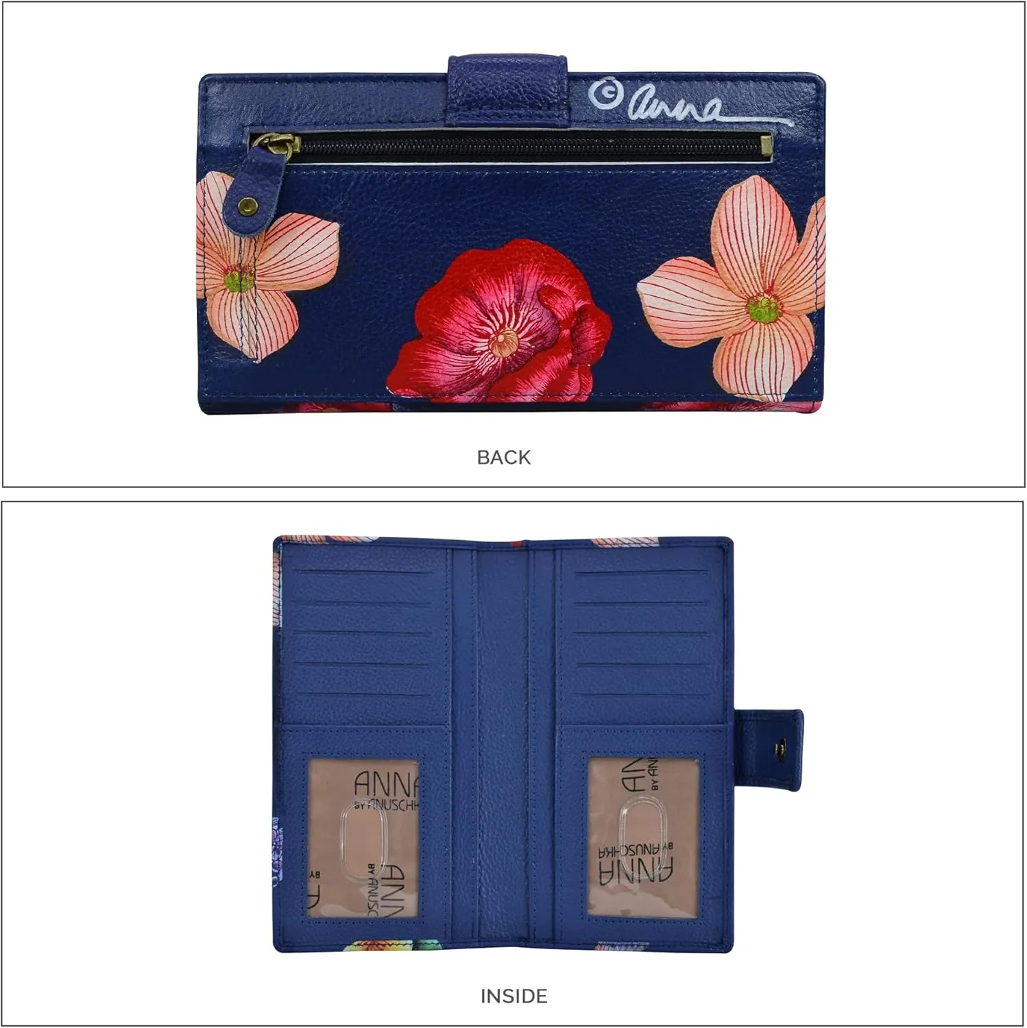 Anna by Anuschka Women's Original Leather Hand-Painted Two Fold Organizer Wallet