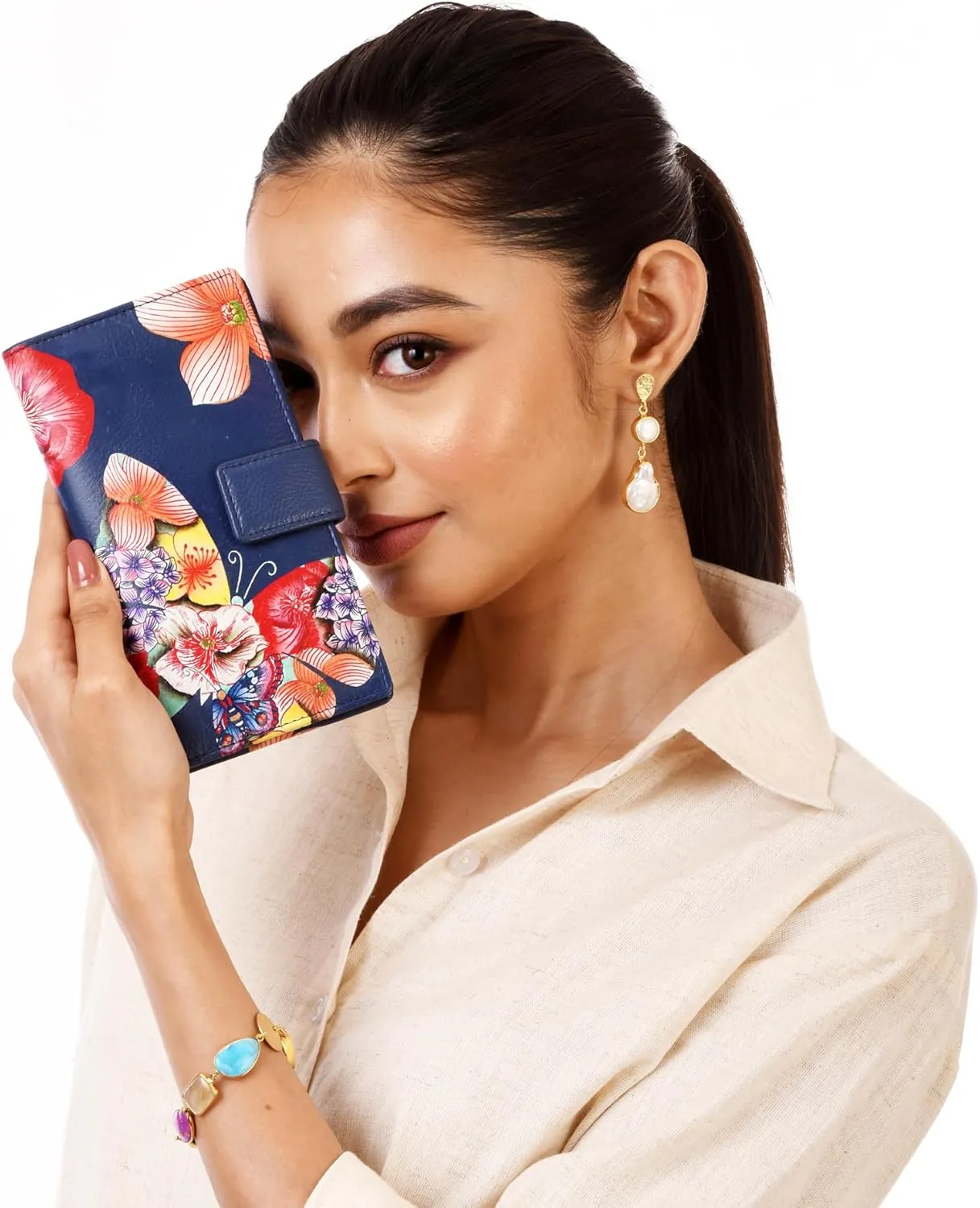 Anna by Anuschka Women's Original Leather Hand-Painted Two Fold Organizer Wallet