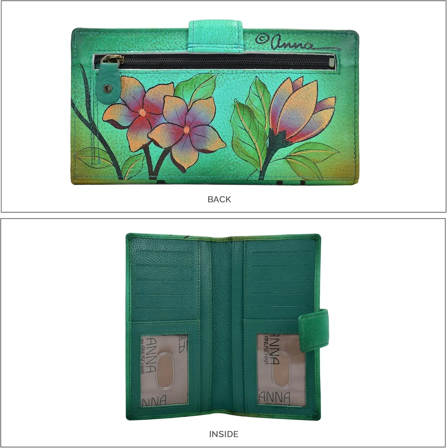 Anna by Anuschka Women's Original Leather Hand-Painted Two Fold Organizer Wallet