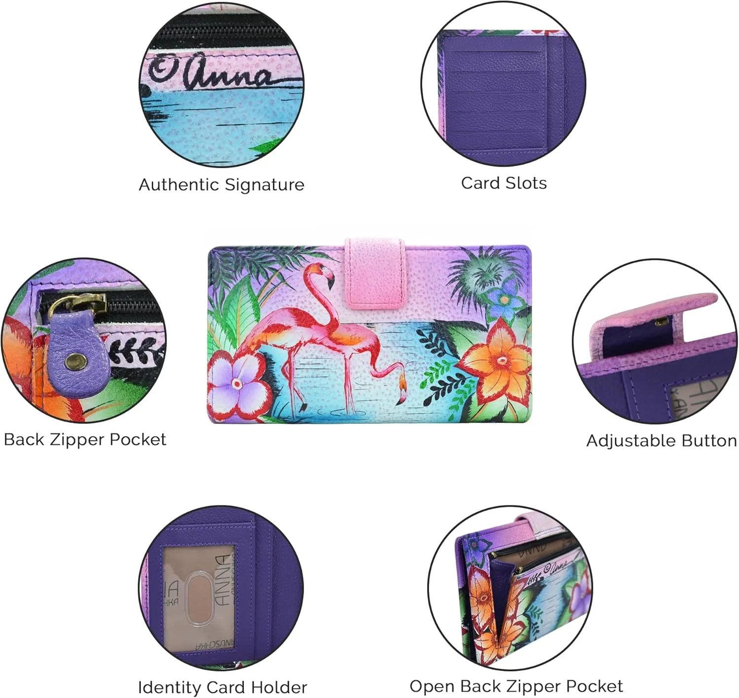 Anna by Anuschka Women's Original Leather Hand-Painted Two Fold Organizer Wallet