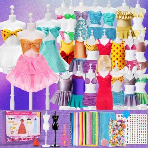 Anpro 650 Pcs Fashion Designer Kit for Girls with 2 Mannequins, DIY Arts & Crafts Kit for Girls Age 6-12 Toys, Doll Clothes Making Sewing Kit - Perfect Teen Girl Birthday and Christmas Gifts