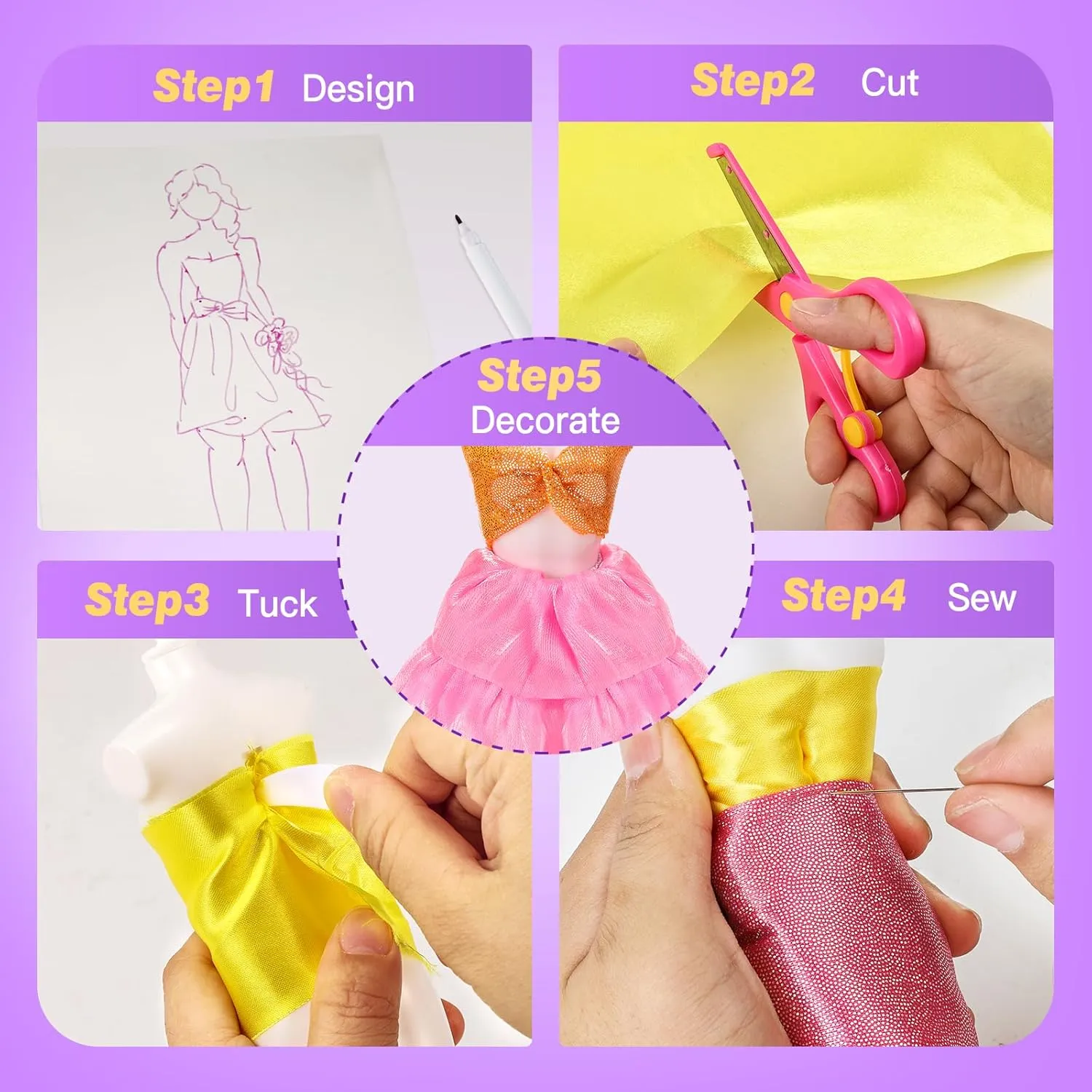 Anpro 650 Pcs Fashion Designer Kit for Girls with 2 Mannequins, DIY Arts & Crafts Kit for Girls Age 6-12 Toys, Doll Clothes Making Sewing Kit - Perfect Teen Girl Birthday and Christmas Gifts