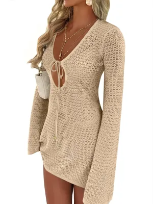 ANRABESS Beach Cover Ups for Women Crochet Swimsuit Bathing Suit Swimwear Bikini Mesh Knit Dress 2025 Summer Vacation Outfits