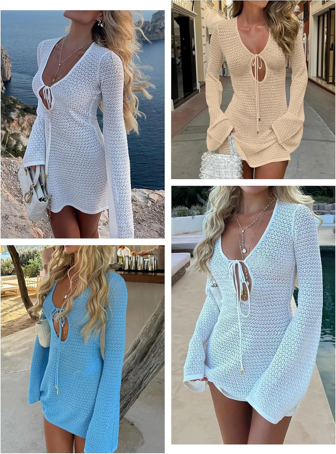 ANRABESS Beach Cover Ups for Women Crochet Swimsuit Bathing Suit Swimwear Bikini Mesh Knit Dress 2025 Summer Vacation Outfits
