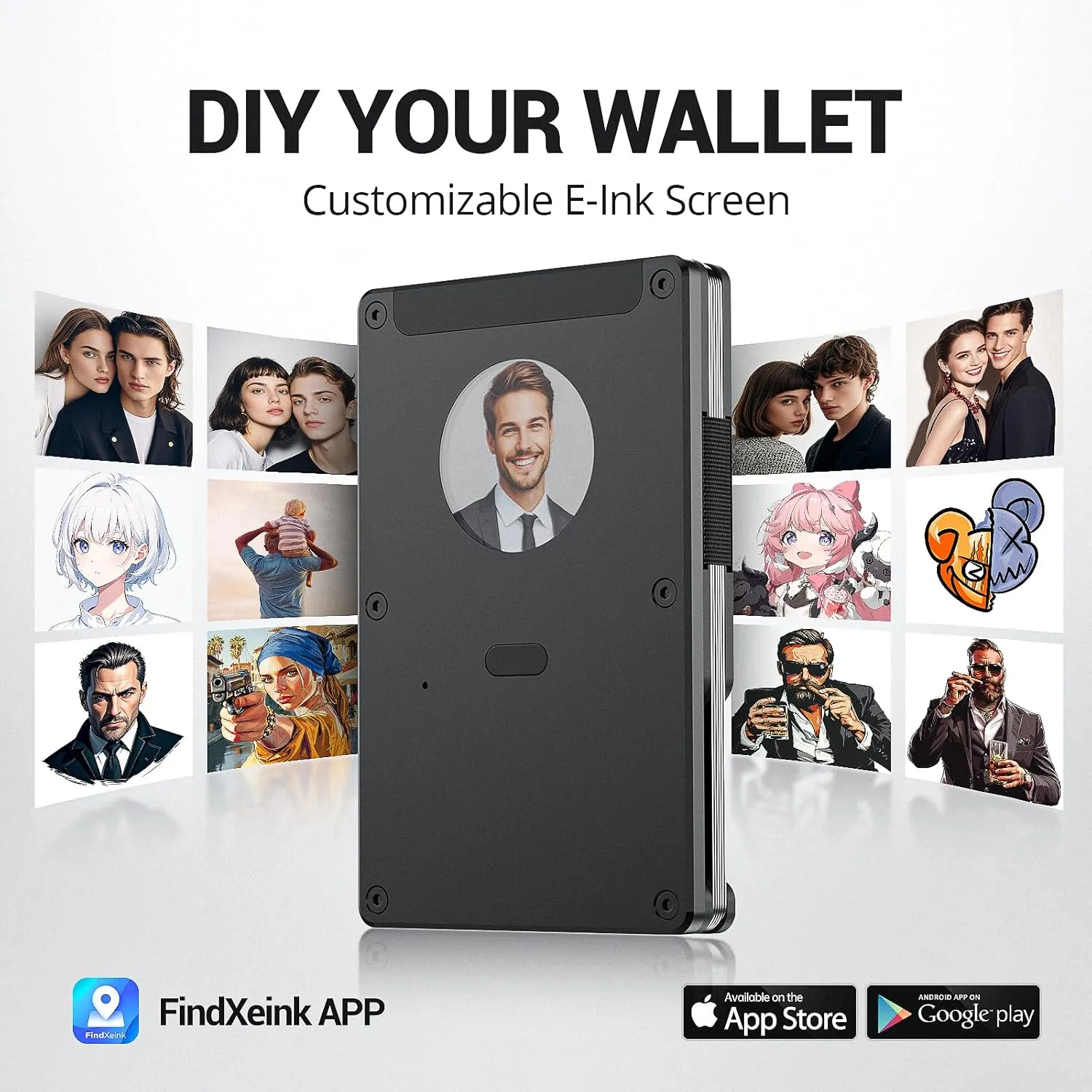 Anti theft wallet for men, Durable Slim Aluminum Card Trackable Wallet (IOS Only) with Customized Electronic photo/Text information, Slim RFID Credit Card Holder (Oxidized Black)