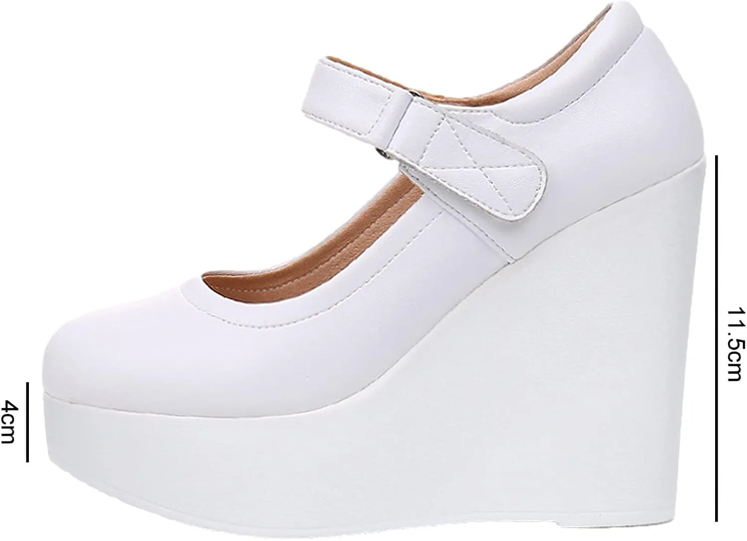 ANUFER Women's High Platform Wedge Heel Mary Jane Shoes Hook&Loop Ankle Strap Leather Pumps