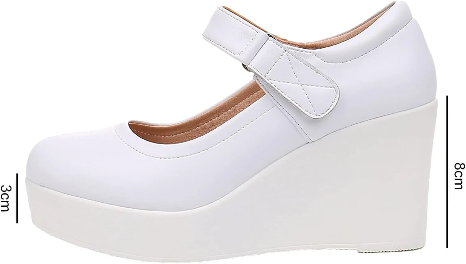 ANUFER Women's High Platform Wedge Heel Mary Jane Shoes Hook&Loop Ankle Strap Leather Pumps