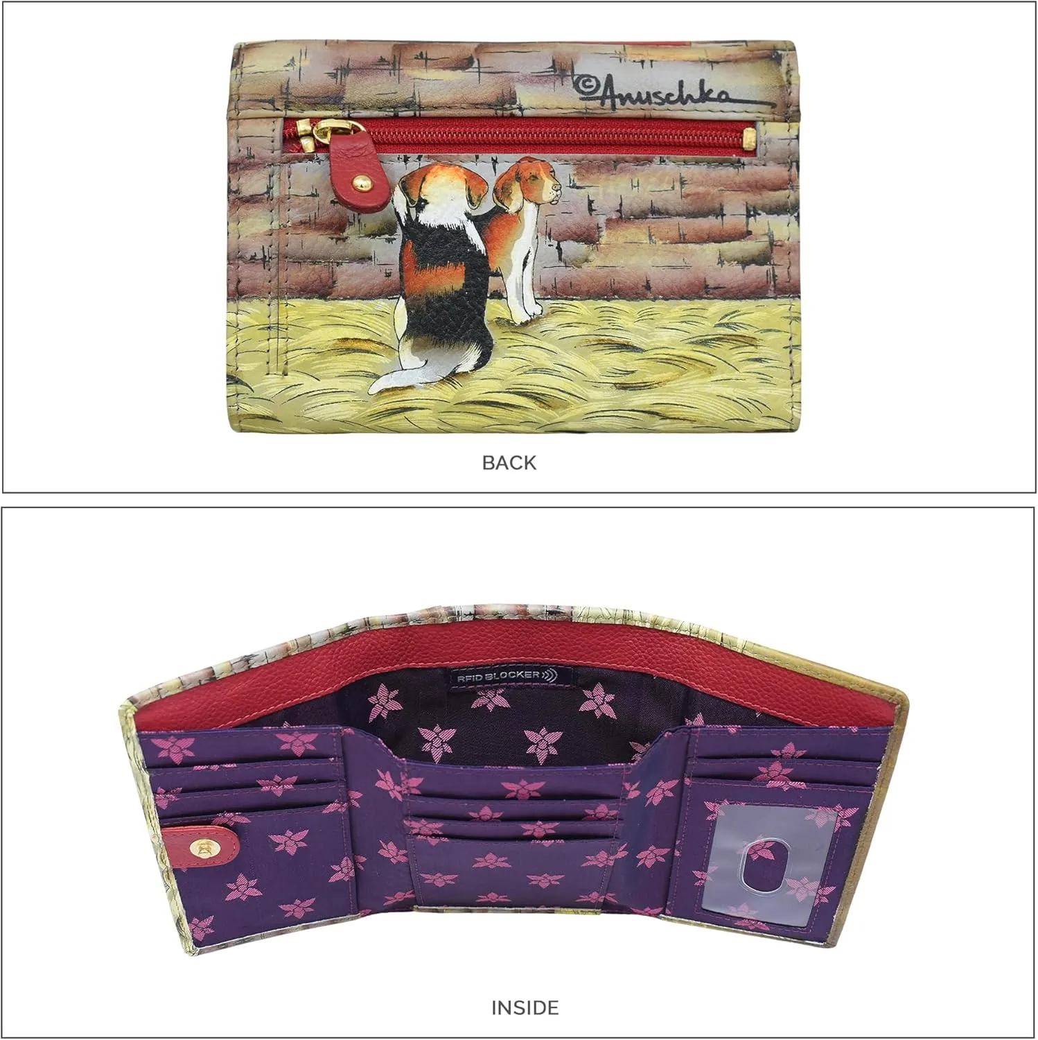 Anuschka Women's Original Hand-Painted Genuine Leather Three Fold Wallet