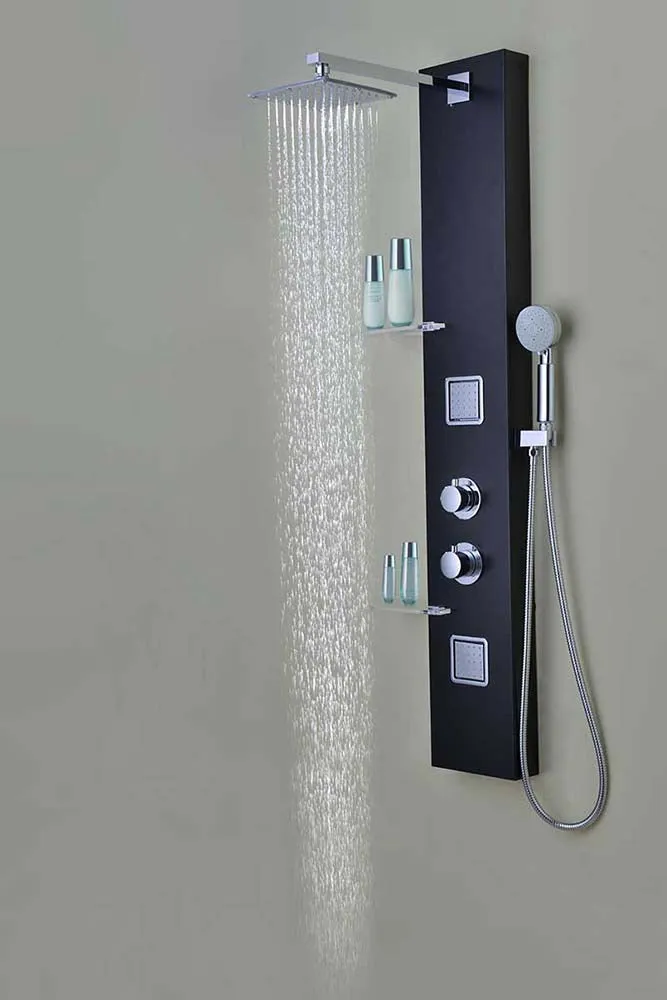 Anzzi Ronin 52 in. 2-Jetted Full Body Shower Panel with Heavy Rain Shower and Spray Wand in Black