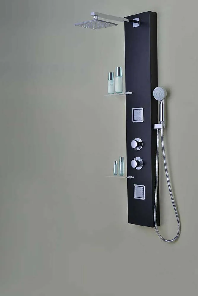 Anzzi Ronin 52 in. 2-Jetted Full Body Shower Panel with Heavy Rain Shower and Spray Wand in Black